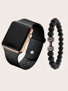 2pcs Led Screen Digital Sports Watch For Teenagers, Simple And Personalized Style, Great Gifts For Teen And Friends - Black - View 1