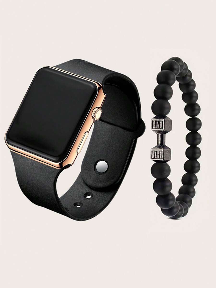 2pcs Led Screen Digital Sports Watch For Teenagers, Simple And Personalized Style, Great Gifts For Teen And Friends - Black - View 1