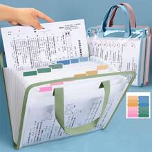 1pc 13-Pocket A4 Size Transparent Handheld Accordion Folder With Large Capacity For File, Exam Papers, Tutoring Materials Storage - Blue - View 9