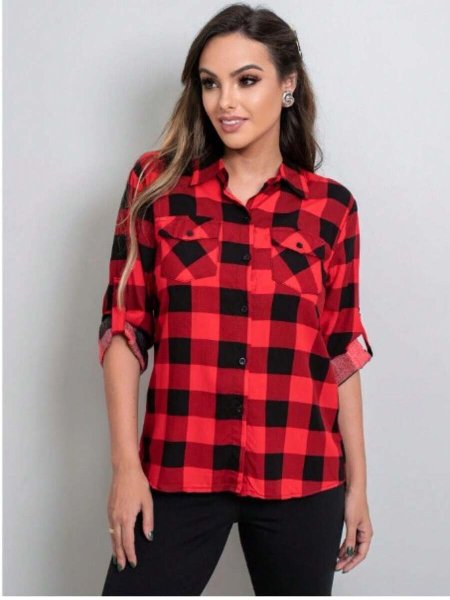 Women Blouses - 紅色和黑色 - 查看 1