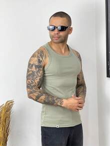 Men Tank Tops - 橄欖綠 - 查看 2
