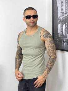 Men Tank Tops - 橄欖綠 - 查看 1