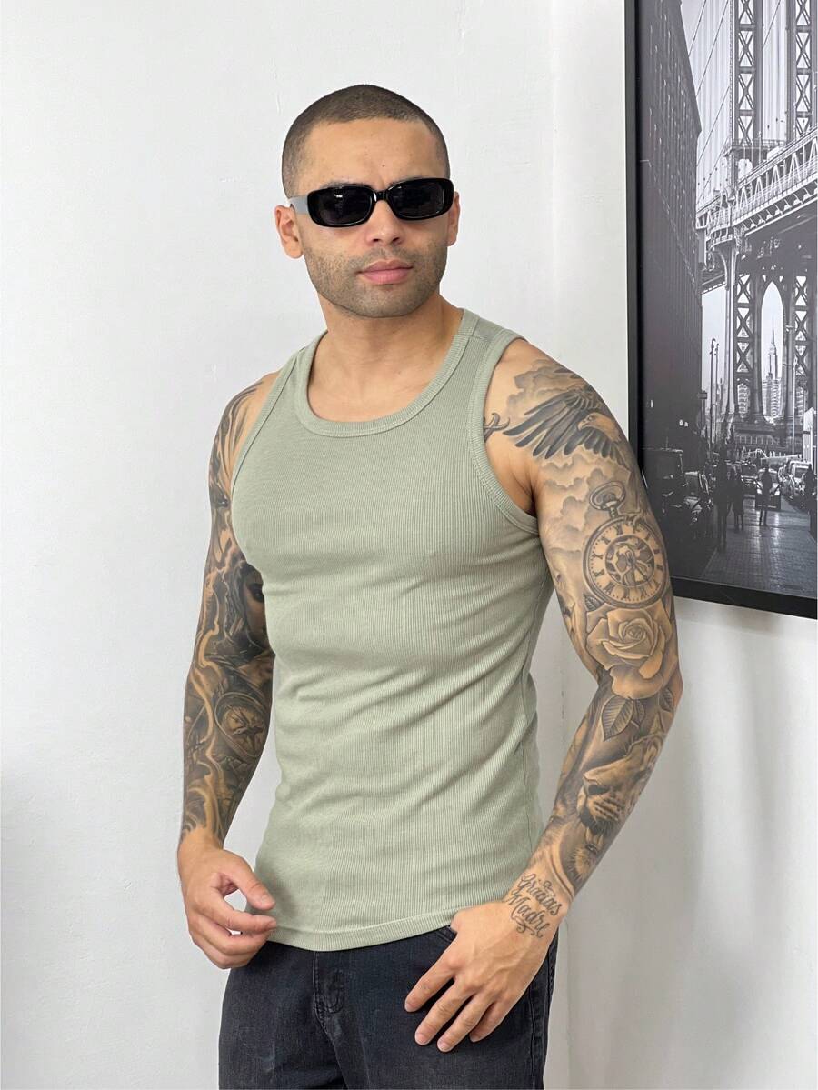 Men Tank Tops - 橄欖綠 - 查看 1