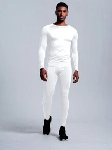 Conjunto deportivo de hombre de estilo novio con compresión elástica y transpirable, de secado rápido, apto para correr, baloncesto, ciclismo, etc. Cómodo conjunto de pantalón largo y manga larga de dos piezas