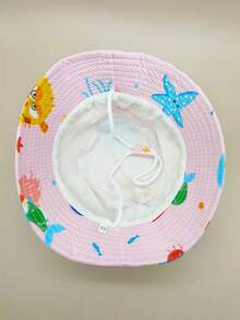 1pc Princess Pink Children's Bucket Hat With Cartoon Mermaid Pattern, Suitable For Toddler Girls For Outdoor Activities, Beach, Sun Protection - Pink - View 6