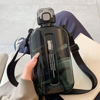 1 PC Large Capacity Portable Transparent Water Bottle, Leak Proof Sports Water Bottle With Shoulder Strap, Travel Water Cup, Outdoor Small Sports Water Cup, Office Plastic Cup With Shoulder Strap, Very Suitable For Outdoor Fitness, Running, Camping, Hiking And Mountaineering Large Capacity Water Bottle (750ml/25.3oz)