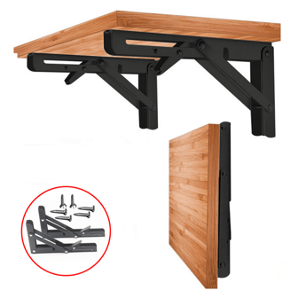 2 Pièces Étagère Pliante À Charge Lourde: Table Décorative À 90° Avec Angle Réglable Et Support De Rangement Mural En Métal