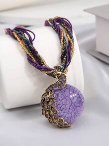 1pc Fashionable Style Peacock Shaped Pendant Personalized Chain Necklace For Women - Green - View 15