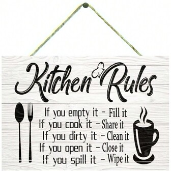 1 Pc Kitchen Rules Home Decor, Room Decor, Restaurant Decor, Bar Decor, Cafe Decor, Garage Decor, Wall Decor, Wooden Hanging Plaque Home Decoration Best