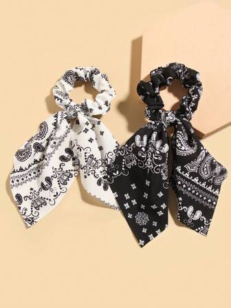 2pcs Style Paisley Pattern Hair Scrunchies Hair Ties Boho Ponytail Holders, Hair Bobbles ,Gifts ,Hair Rope Hair Accessories