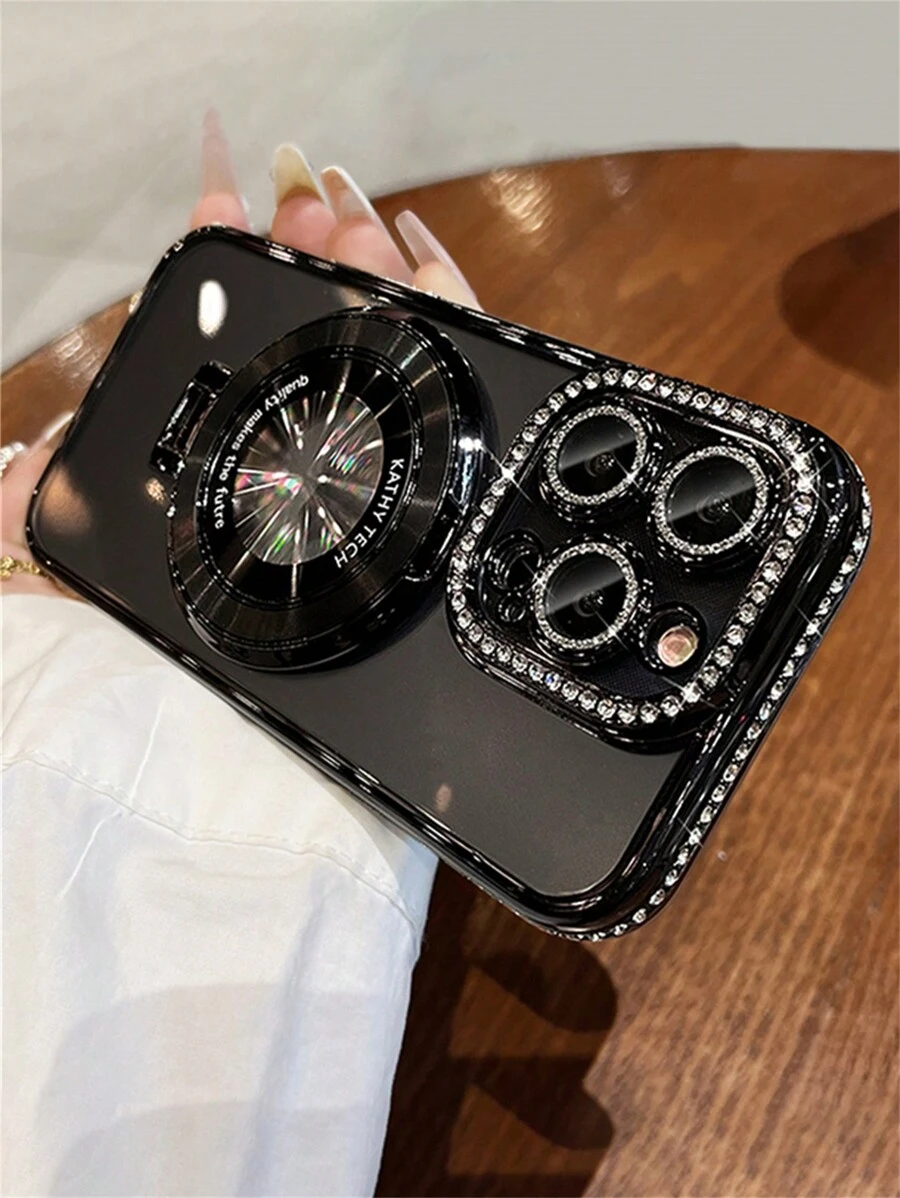 Apple Luxury Cute Rhinestone Clear Glitter Bracket Holder Silicone Soft Case Compatible With Iphone 16 15 14 13 12 Pro Max 14 15 Plus 11 Transparent Shockproof Bumper Cover