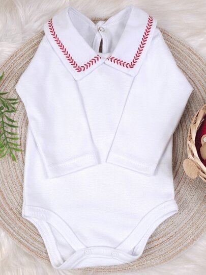 Pure & Posh Baby Body Menino Bebê Gola Bordada Manga Longa