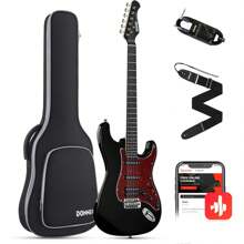 Donner Electric Guitar 39 Inch Designer Series DST-200 Stylish Solid Body Electric Guitar For Beginner Intermediate & Pro Players, Single Coil Split System, Bonus Bag, Cable, Strap - Black - View 1