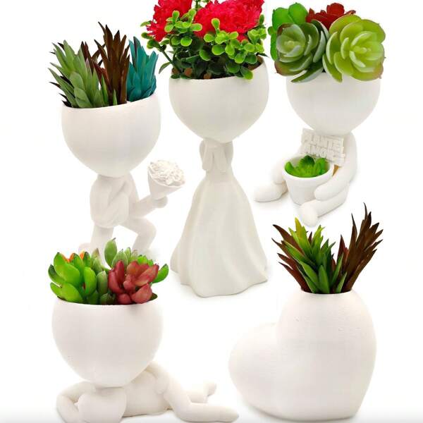 Vaso Suculenta Robert Plant Bob - Kit Com 5 Vasos Suculentas - KIT 3 - EXCLUSIVO DECORE A SUA CASA