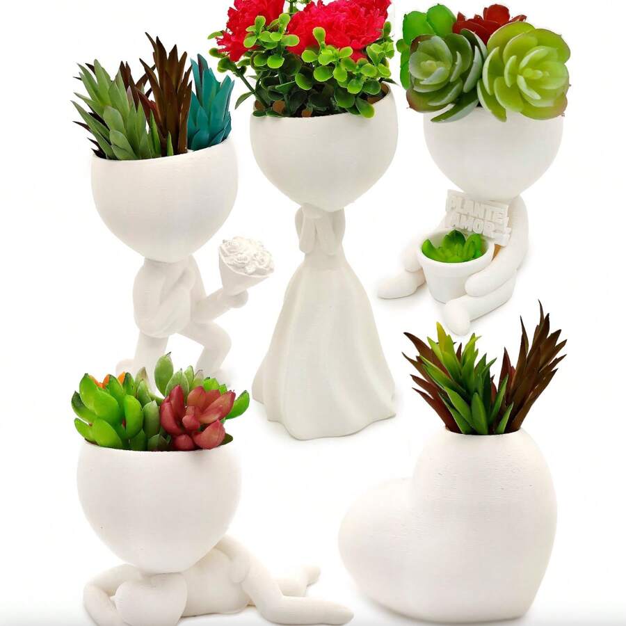 Vaso Suculenta Robert Plant Bob - Kit Com 5 Vasos Suculentas - KIT 3 - EXCLUSIVO DECORE A SUA CASA