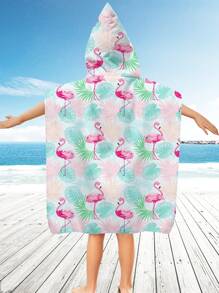 1 pieza Poncho de baño con capucha estilo dibujo animado Ren, toalla de playa personalizada y adorable de fibra ultra fina para niñas, toalla de secado rápido y absorbente para nadar, viajar, playa, flores, flamencos, hojas de palma, sirena, decoración de boda de verano para el hogar y el baño, ropa de playa, regreso a la escuela