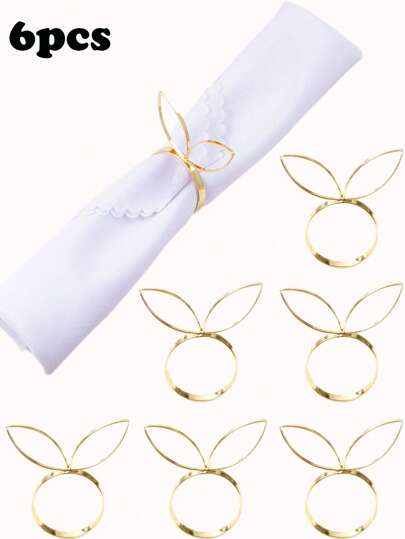 6pcs Easter Bunny Ear Napkin Rings, Easter Themed Decorative Napkin Holders, Creative Table Decoration