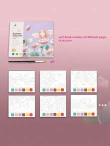 20張/1本創意水彩繪畫&彩色繪畫素描本5.91in*5.12in卡通筆記本&學生繪畫紙,每頁獨特圖案,附刷子,方便繪畫 - 綠色 - 查看 5