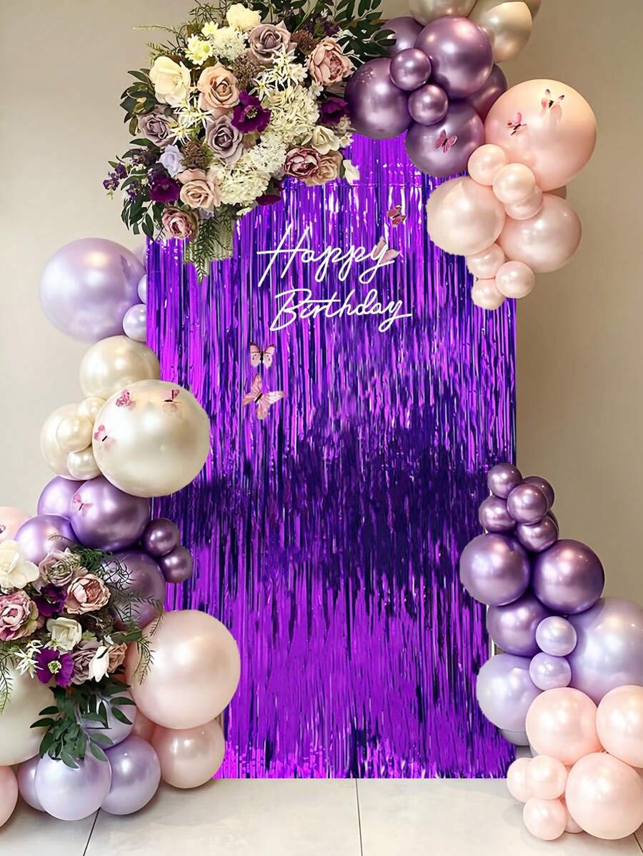 1pc Purple Sequin Curtain Backdrop Decor For Birthday Party,Christmas - Purple - View 1