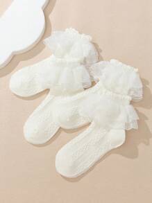 4pairs Girls' Toddler/Kid Dance Socks With Lace Trim For 1-3 Years Old - Apricot - View 2