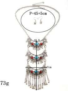 1 Miếng Retro Và Đúng mốt Xu hướng: Cắt giảm Đá quý Dài Sọc Dây chuyền Thích hợp Đối với phụ nữ Đến Mặc Lễ hội - Màu Bạc Cổ - Xem 4