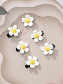 6pcs Set Elegant Simple Daisy Flower Hair Clip, Cute Kids Hair Accessory