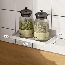 1pc No-Drill Adhesive Bathroom Wall Mounted Storage Shelf With Drainage - White - View 8