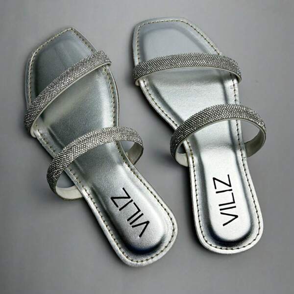 Sandália Rasteira Feminina Rasteirinha Elegante Brilho Strass