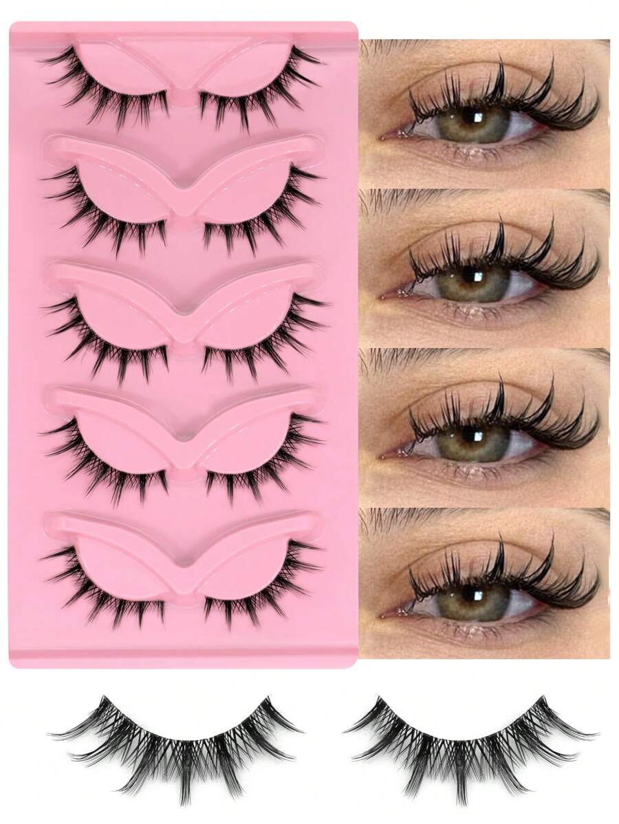 GROINNEYA 猫眼睫毛 5 对透明带状假睫毛狐狸睫毛仿貂睫毛自然睫毛睫毛延长化妆 (BX04)