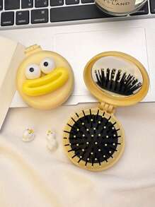 1 pieza Peine cojín de aire en forma de queso de dibujos animados y peine espejo plegable, peine mini portátil con cepillo de pelo y espejo de maquillaje incorporado.,herramientas para el cabello peines peine pelo cepillo pelo de peines cepillo pelo - Amarillo - Ver 4