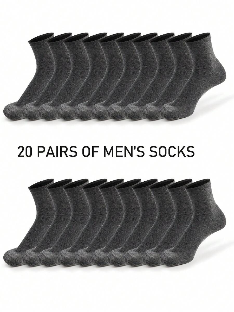 20 đôi Nam Màu thuần Vớ giữa bắp chân Đối với Giải trí Phong cách Đơn giản , Bốn - Màu xám đen - Xem 1