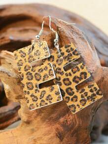 26入組西式老豹印花柔軟雙面皮革耳環,帶英文字母,適合女性 - 皮革耳環 - 查看 16