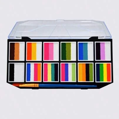1 件大容量 12 槽多色可拆卸水彩哑光珠光面部和身体彩绘化妆盘，高品质水基低刺激配方，适用于派对、狂欢节、节日、舞台表演、角色扮演