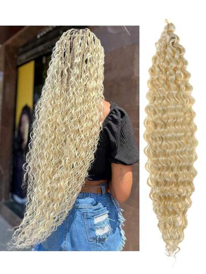 20/22/30 英寸金色柔软海浪钩针发深波浪扭曲钩针接发卷发编织发 1 包女士长波浪水波辫子合成钩针编织发（20/22/30 英寸，金色）