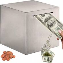 One Stainless Steel Adult Safe Money Box, A Coin Saving Bank Which Can Only Be Stored But Not Taken Out - Silver - View 6