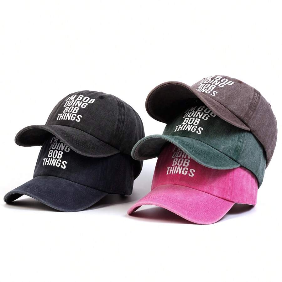 1入男士im Bob Doing Bob Thinges字母印花復古洗水棒球帽,防曬休閒,適用於春秋旅行、沙灘派對 - 彩色 - 查看 1