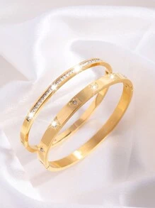 2 Pcs Gorgeous Exquisite Personalized Stainless Steel Love Single Row Drill Bangle Combination Suitable For Holiday Gift-Giving Ladies Valentines, Mom, Mother, Mother's Day, Gift - Love Single Row Diamond Bracelet Combination - View 13