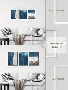 3 cái Hiện đại Xoăn Sóng tranh sơn dầu Bức tranh Xanh Đại dương Phong cảnh Nghệ thuật In hoa bờ biển Treo tranh Cầu bản in cây cọ Bắc Âu Áp phích Phòng khách Trang trí tường Nhà  Đồ trang trí Khung trang trí - Màu be - Xem 4