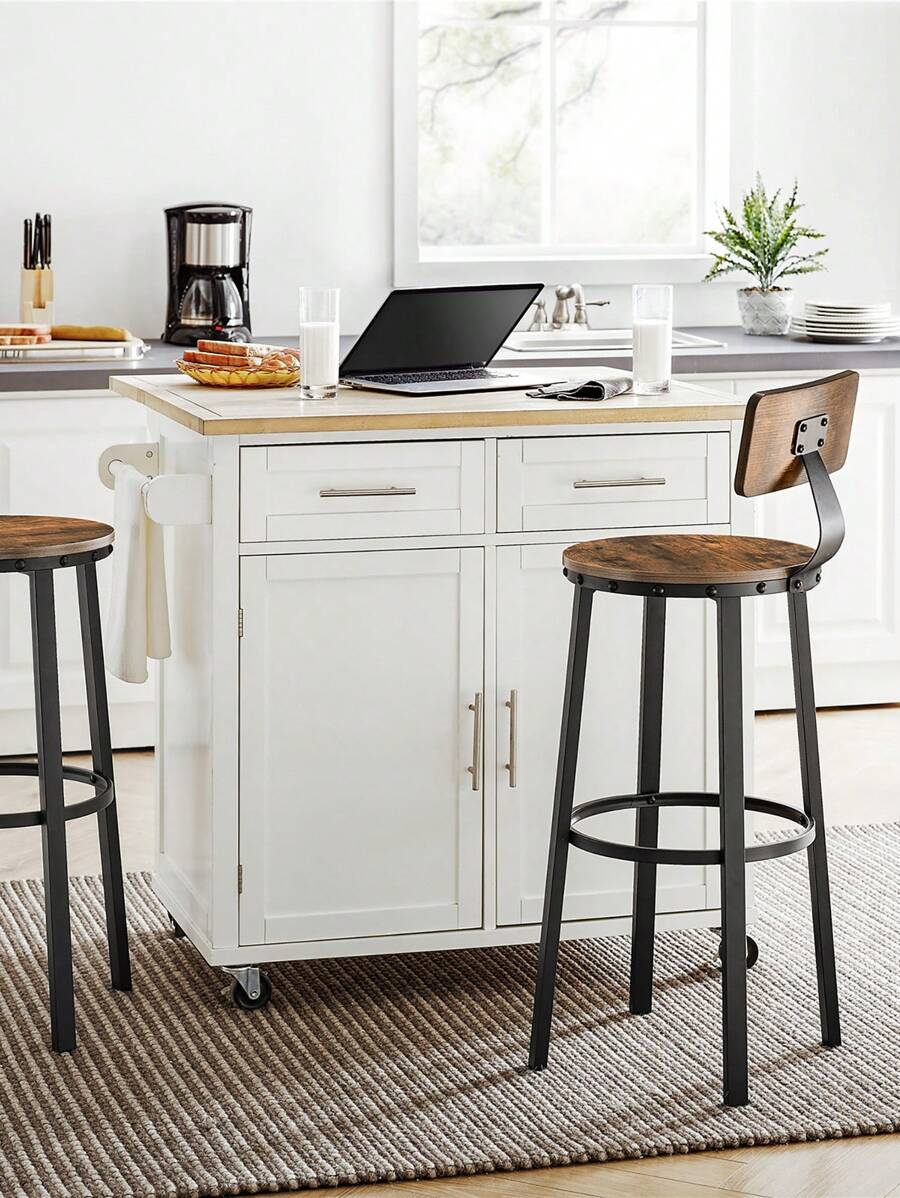 VASAGLE Bar Stools, Tall Bar Stools With Backrest, Kitchen Stools, Steel Frame, 73.2cm High Seat, Easy Assembly, Industrial, Rustic Brown And Black - Chocolate Brown - View 1