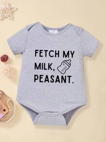 Baby Boy Casual Slogan Print Short Sleeve Bodysuit - Grey - View 1