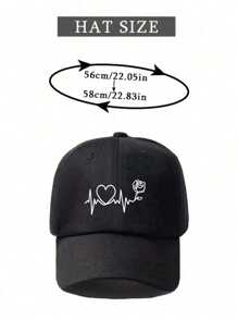 1pc Women's Black Line & Floral Printed Baseball Cap Outdoor Sun Hat Casual Valentine's Day Valentines - Black - View 5