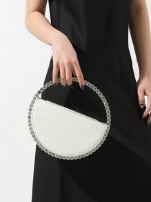 經典奢華風女款人造皮革圓形便攜優雅手提包，適合派對、晚餐、舞會、婚禮 - 白色 - 查看 4