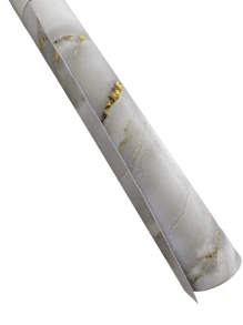 Adesivo para Piso Chão Lavável Mármore Filetes Dourado - Branco - Visão 3