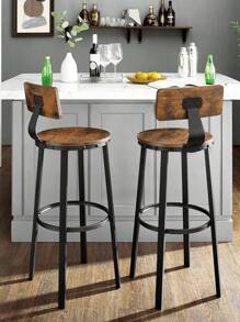 VASAGLE Bar Stools, Tall Bar Stools With Backrest, Kitchen Stools, Steel Frame, 73.2cm High Seat, Easy Assembly, Industrial, Rustic Brown And Black - Chocolate Brown - View 2