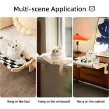 MEWOOFUN Cat Hammock Radiator Dual-Use Cat Window Hammock For Indoor Cats, Adjustable Wood Cat Radiator Beds Cat Window Beds Holds Up 18kg, 47x40cm Beige - White - View 7