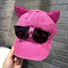 Gorra de mujer con gafas de sol, orejas de gato, diseño de piloto, gorra de béisbol para parejas para primavera y otoño, nueva gorra de béisbol de moda personalizada y de hip-hop para rostro pequeño y linda - A - Ver 4