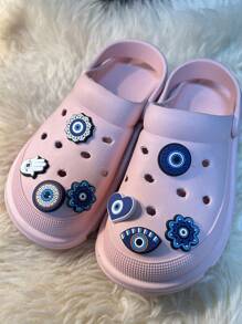 8pcs Blue Devil Eye Pattern Detachable Shoe Charms For Diy Accessories, Blue Shoes Accessories For Spring Summer - Blue - View 4