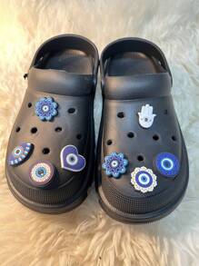 8pcs Blue Devil Eye Pattern Detachable Shoe Charms For Diy Accessories, Blue Shoes Accessories For Spring Summer - Blue - View 3