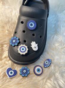 8pcs Blue Devil Eye Pattern Detachable Shoe Charms For Diy Accessories, Blue Shoes Accessories For Spring Summer - Blue - View 5