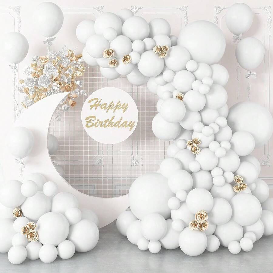 113PCS White Latex Balloons In Different Sizes, White Balloon Arch Garland Kit 5/10/12/18 Inch, Matte White Latex Party Balloons, White Latex Balloons Suitable For Wedding, Birthday, Engagement, Anniversary Decoration. - White - View 1